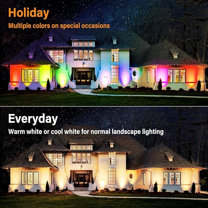Halloween Christmas Spotlight Outdoor: 10W RGBW LED Landscape Lights Spot Lights Outdoor for Yard Garden Decor Spotlight, Landscape Lighting with 16 Color Changing and Remote IP68 Waterproof (8)