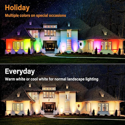 Halloween Christmas Spotlight Outdoor: 10W RGBW LED Landscape Lights Spot Lights Outdoor for Yard Garden Decor Spotlight, Landscape Lighting with 16 Color Changing and Remote IP68 Waterproof (8)