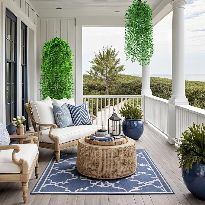 16 Pcs Artificial Hanging Plants Fake Hanging Ferns Plastic Faux Plants for Wall Room Garden Garland Indoor Outdoor Decor No Basket (Boston,Eucalyptus,Ivy Vine,String of Pearls)