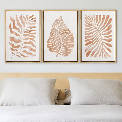 Ashbrook Framed Canvas Print Wall Art Set Orange Tropical Plant Silhouettes Nature Wilderness Illustrations Modern Art Rustic Chic Colorful for Living Room, Bedroom, Office - 16"x24"x3 Natural