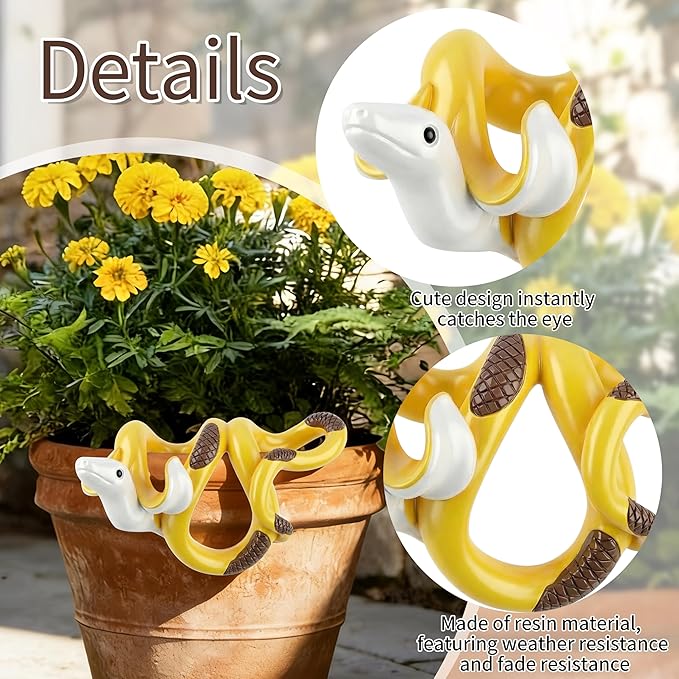 Banana Snake Figurine Plant Pot Hugger Resin Miniature Hanging Realistic Banana Snake Statues Plant Decorations Gifts for Outdoor Home Garden Fence Balcony Patio Lawn Yard Ornaments