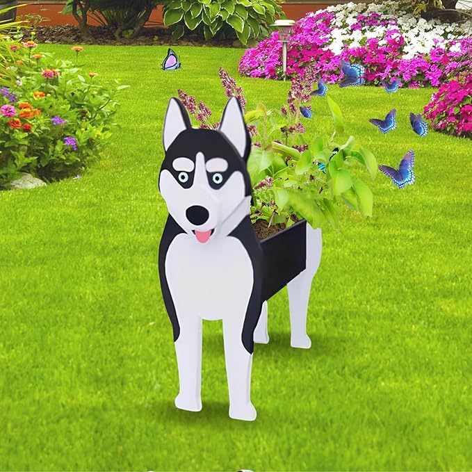 Siberian Husky Dog Planter Plant Pots,Cute Large Dog Flower Planter,Gifts for Pet Lovers,Unique Animal Plant Pots,Office,Indoor Outdoor Garden Decor(9.84 * 8.97 * 17in)