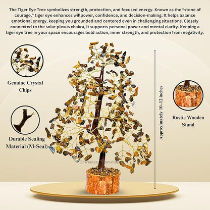 GEMSCITE Tiger Eye Crystal Tree with Golden Wire – Handcrafted Feng Shui Gemstone Bonsai for Energy & Protection