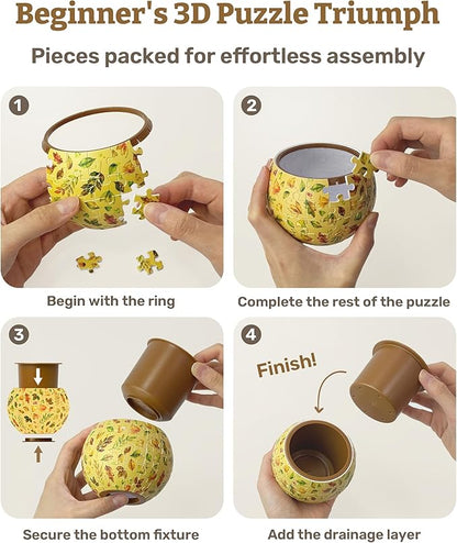PieceRelax 3D Puzzle Planter 80 Pieces - Daisy Breeze, Home Decor Flower Pots for Indoor Cactus, Succulents Pots [K1129]