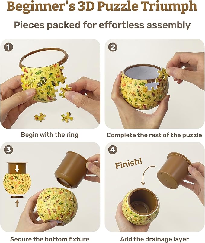 PieceRelax 3D Puzzle Planter - Retro Tiles - Danish Folklore Style, Home Decor Flower Pots for Indoor Cactus, Succulents Pots [K1104]