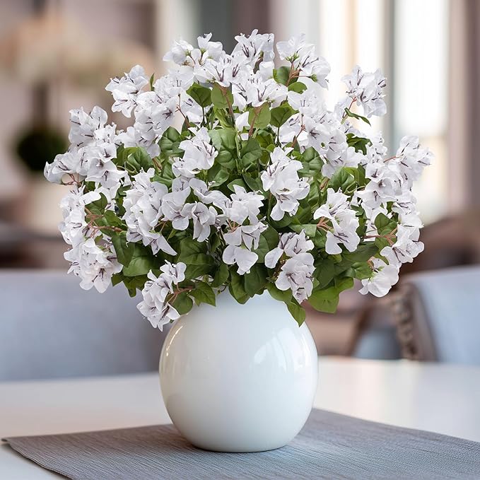 4 Pcs Artificial Flowers Bougainvillea Outdoor Artificial Plants Faux Flowers with Stems Silk Flowers for Wedding Porch Living Garden Decor Without Vase (4PCS,White)