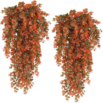 RECUTMS Artificial Fall Flowers Artificial Hanging Plants Faux Autumn Plants Faux Hanging Plants Fake for Indoor Outdoors,No Basket (Orange)