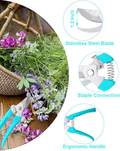 Pruning Shears for Gardening, 2 Pack Garden Scissors for Cutting Fresh Flowers, Floral Clippers for Plants, Fruits (Blue)