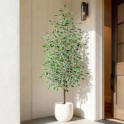 6FT Artificial Ficus Trees Indoor Faux Trees Indoor Fake Floor Plants Tall Artificial Tree with White Pot Faux Tree Fake Indoor Tree Silk Plants Artificial Trees for Home Decor Indoor