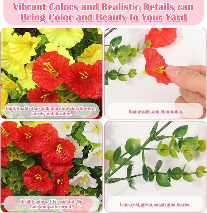 15 Bundles Artificial Summer Flowers for Outdoor, Fake Silk Morning Glory for Outside UV Resistant, Realistic Faux Plants for Planters(Not Include Flower Pot)