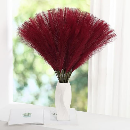 Faux Burgundy Pampas Grass - 30pcs 24 Inch Artificial Pampas Grass Decor Tall, Fake Pompas Grass for Vase Filler, Table Centerpieces, Wedding, Party and Home Decor (Burgundy, 30 Pieces)