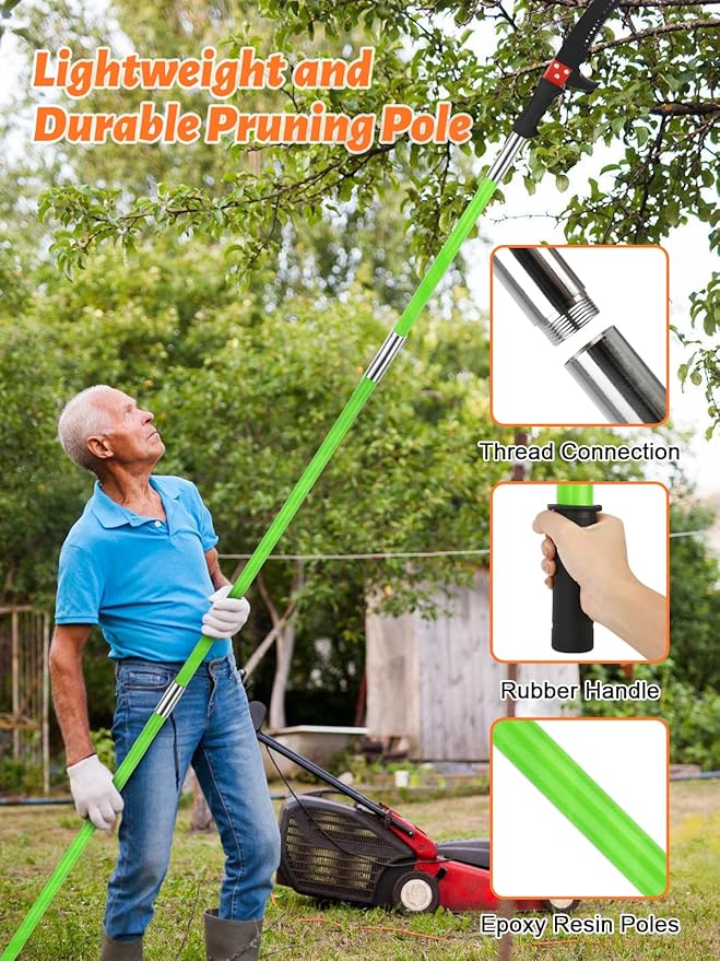 Manual Pole Saw for Effortless High Branch Cutting - 30ft Extendable Tree Pruner with Sharp Steel Blade | Lightweight & Durable Pole Saws for Tree Trimming & Branch Cutter for Yard Maintenance