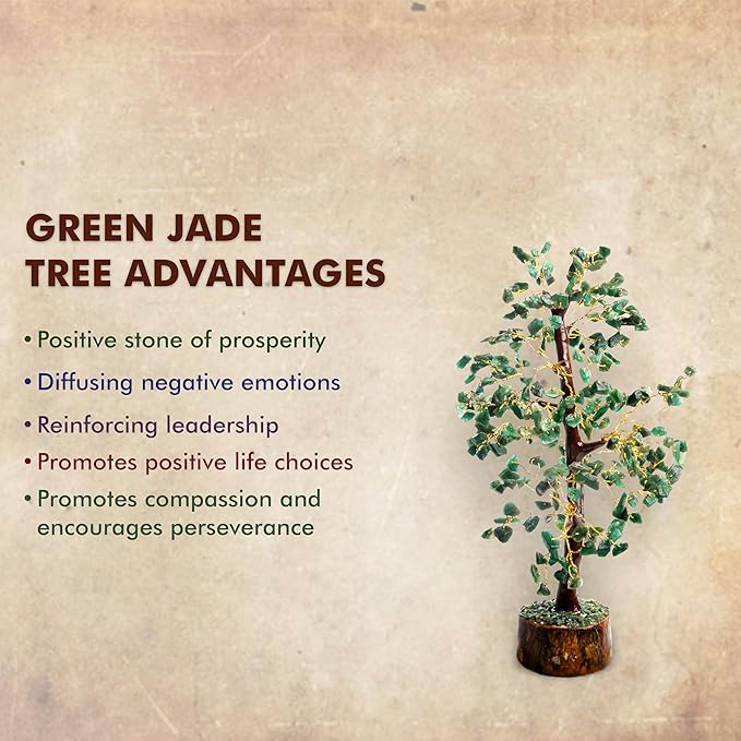 Wonder Care Green Jade Crystal Tree for Positive Energy Home Decorations with M-Seal & Golden Wire | Fortune Tree | Crystal Decor | Chakra Tree | Feng Shui Decor (300 Beads)