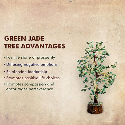 Wonder Care Green Jade Crystal Tree for Positive Energy Home Decorations with M-Seal & Golden Wire | Fortune Tree | Crystal Decor | Chakra Tree | Feng Shui Decor (300 Beads)