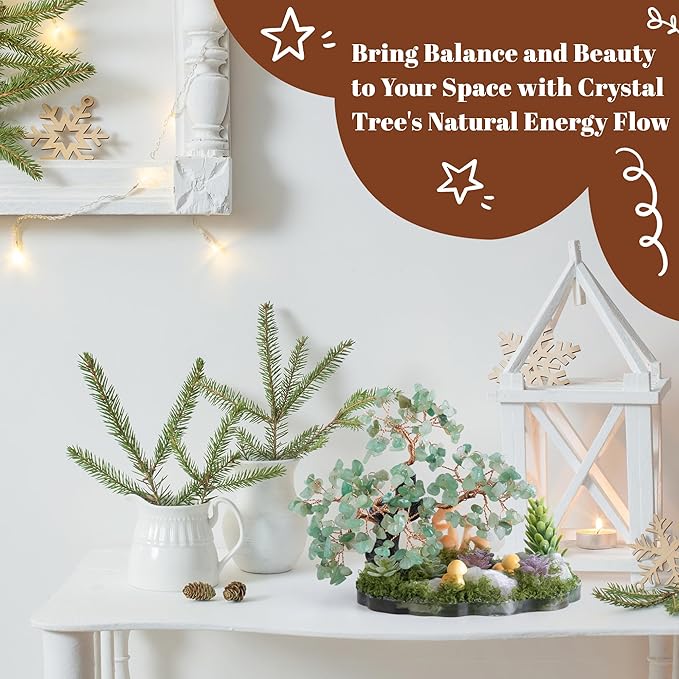 Crystal Tree of Life, Dreamsum Green Healing Crystal Trees for Home Decor, Office and Wall Decor, Living Room Decor, Handmade Bonsai Trees for Positive Energy, Good Luck Birthday Gifts for Women, Mom