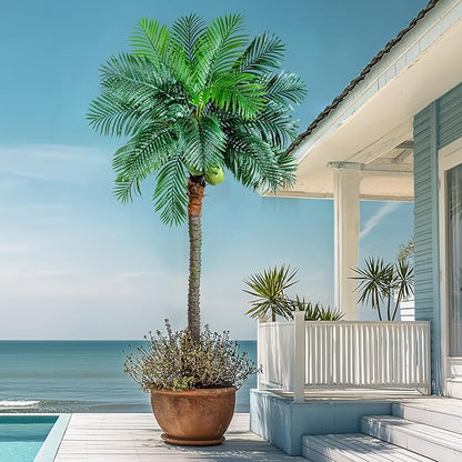 Artificial Phoenix Palm Tree 9.1ft Tall - Fake Large Tropical Tree with Adjustable Leaves, Realistic Faux Sago Palm for Indoor Outdoor Decor, Patio, Poolside, Yard, Living Room, Office