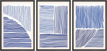 Ashbrook Framed Wall Art Print Set Navy Blue Geometric Color Block Lines Abstract Shapes Illustrations Modern Art Boho Scenic Colorful Chic for Living Room, Bedroom, Office - 16"x24"x3 Black
