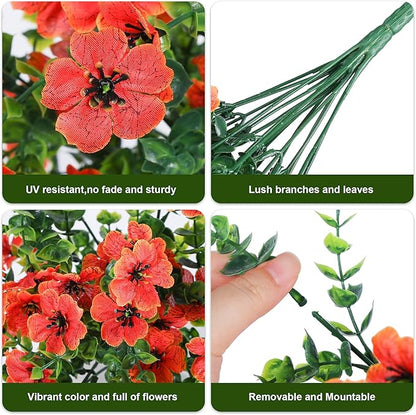 HyeFlora Artificial Fall Flowers for Outdoors Fake Hanging Decoration, 2Pcs Orange Daisy with Autumn Leaves, Realistic Plants Decor, UV & Fading Resistant Silk Flower for Porch Patio Balcony