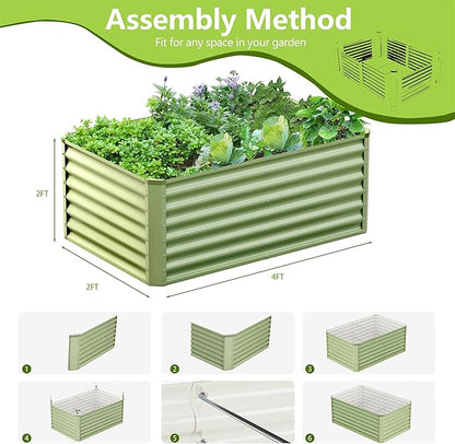 4x2x2FT Galvanized Raised Garden Bed Kit,Vegetable Boxes-Rectangle Metal Flower Box,Large Planter Raised Beds Outdoor Garden for Planting,Fruit,Herb-Green