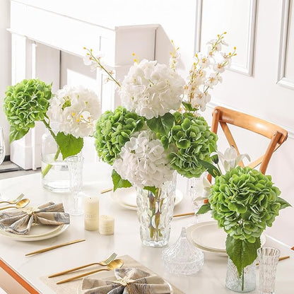 3Pcs Hydrangea Artificial Flowers, 22.44" Real Touch Latex Faux Hydrangea with Long Stems & Leaves for Home Office Decor or Wedding, Party, Centerpieces, Floral Arrangements (Green)