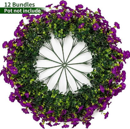 Lnoicy Artificial Flowers for Outdoor 12 Bundles Eucalyptus Fake Flowers for Planter,UV Resistant Fake Morning Glory for Home/Porch/Garden Decoration（Fuchsia）