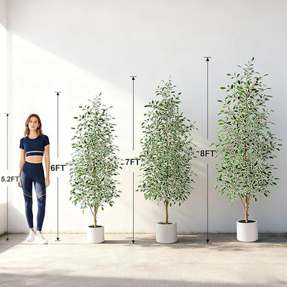 6FT Artificial Ficus Trees Indoor Faux Trees Indoor Fake Floor Plants Tall Artificial Tree with White Pot Faux Tree Fake Indoor Tree Silk Plants Artificial Trees for Home Decor Indoor
