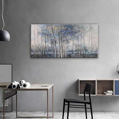 Canvas Wall Art Decor Modern Wall Art Decor Prints Gold Wall Art Pictures Wall Decor Blue Grey Misty Botanical Textured Artwork for Walls For Room Living Room Bedroom Office Wall Decor 20"X40"