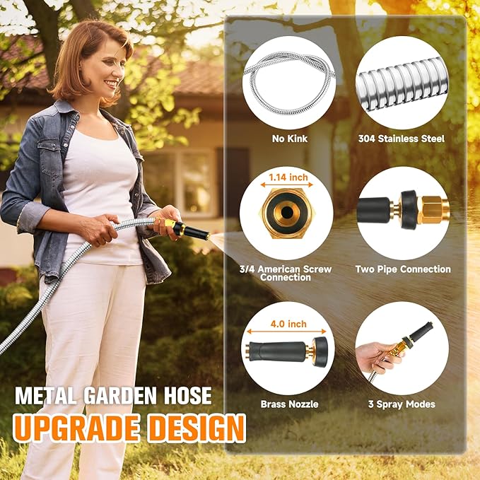 100 FT Garden Hose Expandable - 304 Stainless Steel Water Hose 100 FT - Heavy Duty Flexible Kink Free Hose, no Bite