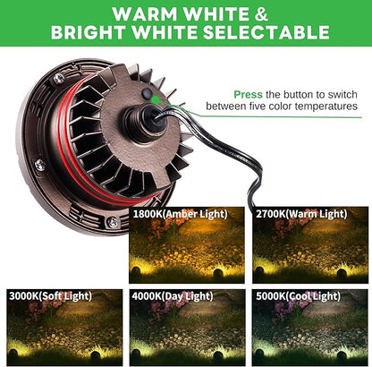 Landscape Well Light, Warm-White 5 Colors Selectable LED Low Voltage In Ground Lights, IP67 Waterproof 12V Outdoor, Single Side 6W 420LM Aluminum ORB for Pathway Lawn 6 Pack