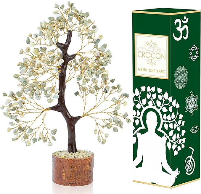 Crocon Serpentine Gemstone Tree, Crystal Tree of Life - Chakra Tree - Feng Shui Tree Decor - Money Tree Bonsai - Healing Crystal - Stone Tree - Home Decor - Spiritual Gift - Gem Tree