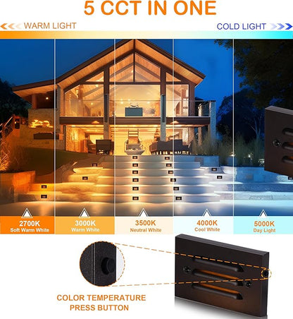 CLOUDY BAY 5CCT 12V 4W Low Voltage LED Step Light with Horizontal Louvered Faceplate for Steps Decks Stairs,Outdoor Stair Lights,Wet Locations,6 Pack,Oil Rubbed Bronze