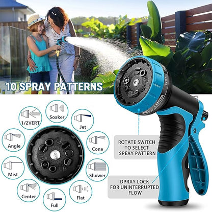 100 ft Expandable Garden Hose with 10 Function Nozzle Sprayer, Lightweight & No-Kink Flexible Water Hose with Durable Latex Core & Solid Brass Fittings, 100ft Retractable Stretch Hose, Black & Blue
