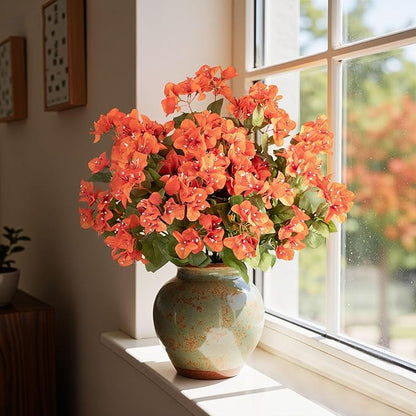 Bougainvillea Artificial Flowers Faux Bougainvillea Outdoor Fake Bougainvillea Artificial Plants Faux Flowers with Stems Silk Flowers for Wedding Porch Living Garden Decor Without Vase (4PCS,Orange )