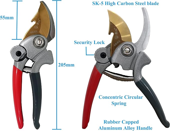 Pruning Shears for Gardening, Garden Scissors and Clippers, Professional Branch Garden Secateurs (Red-grey)