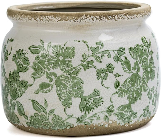 Large Ceramic Pot for Planters, Ice Crack Glazed Flower Pot with Drainage Holes,5.91inch Vintage Planters for Indoor and Outdoor(Green)