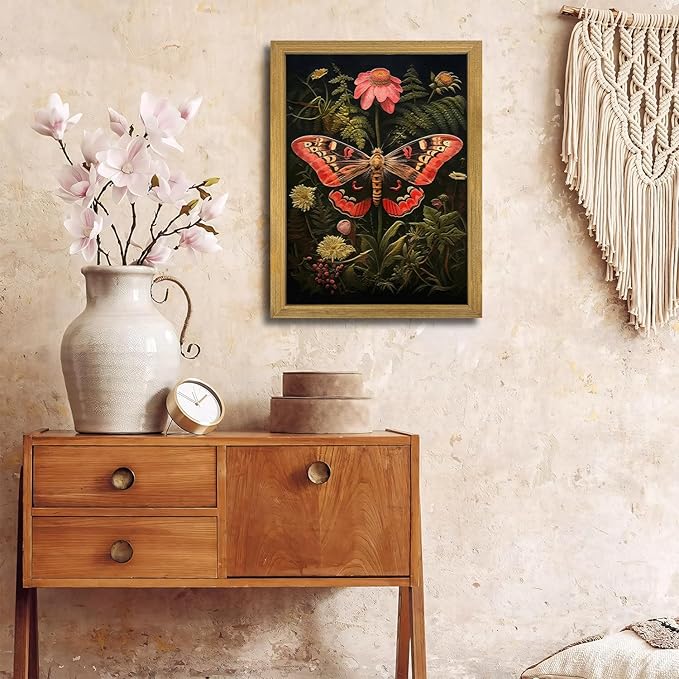 SAMHOU Framed 3D Textured Butterfly Wall Art, Hand Drawn Sandstone Butterfly Wall Decor, Vintage Nature Botanical Flower Pictures for Living Room Bedroom Office Home Decor 12x16 inch