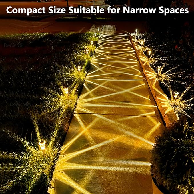 DenicMic Solar Lights Outdoor 10 Pack Waterproof Christmas Lights Outdoor 3000K Warm White LED Stainless Steel Stake for Landscape Lighting Path Walkway Sidewalk Backyard Patio Decor