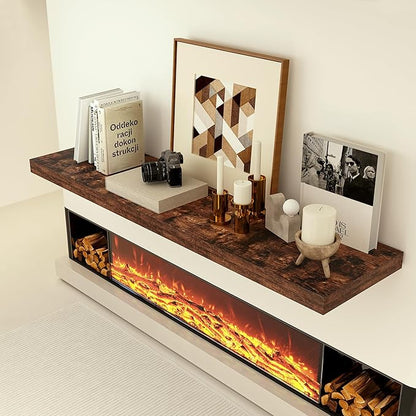 Heimlove 12 Inch Deep Floating Shelves, 55 x 12 inches Long Wall Shelf, Large Extra Display Shelf & Storage Shelf, Rustic Wood Wall Shelves for Fireplace Mantel, Set of 1(Rustic Brown)