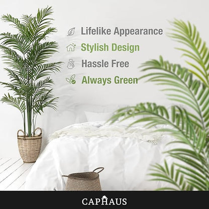 CAPHAUS 7FT Artificial Palm Tree Potted, Realistic Fake Palm Plant for Indoor & Outdoor, UV Resistant Low Maintenance Faux Tree for Home Office, Living Room, Covered Patio Decor