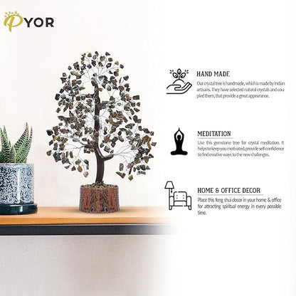 PYOR Tigers Eye, Healing Crystal Tree, Office Decor for Women, Gem Tree, Tiger Eye Stone, Good Luck Gifts, Money Crystal Stone, Positive Energy Decor, Gemstone Bonsai