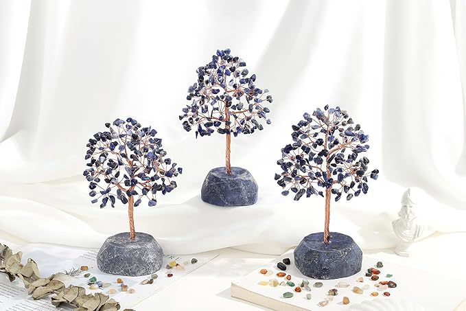 SITUMEIZI Blue Sodalite Healing Crystal Tree 7.09IN Healing Stones Natural Crystals Base Copper Wire Tree Life Reiki Blue Gifts for Women Room Office Desk Decor Spiritual Meditation Energy