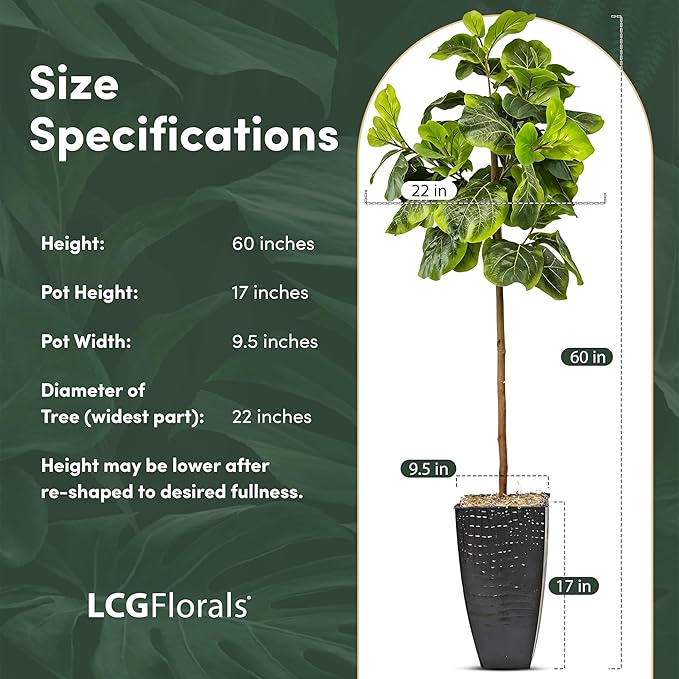 5ft Artificial Fiddle Leaf Fig Tree - Real Wood Trunk, Preassembled, No Maintenance Indoor Faux Plant in Black Metal Pot - Living Room, Home & Office Decor