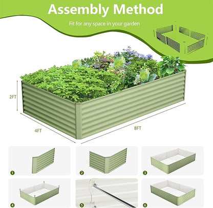 8x4x2FT Galvanized Raised Garden Bed Kit,Vegetable Boxes-Rectangle Metal Flower Box,Large Planter Raised Beds Outdoor Garden for Planting,Fruit,Herb-Green