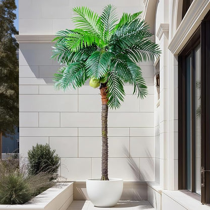 Artificial Phoenix Palm Tree 9.1ft Tall - Fake Large Tropical Tree with Adjustable Leaves, Realistic Faux Sago Palm for Indoor Outdoor Decor, Patio, Poolside, Yard, Living Room, Office