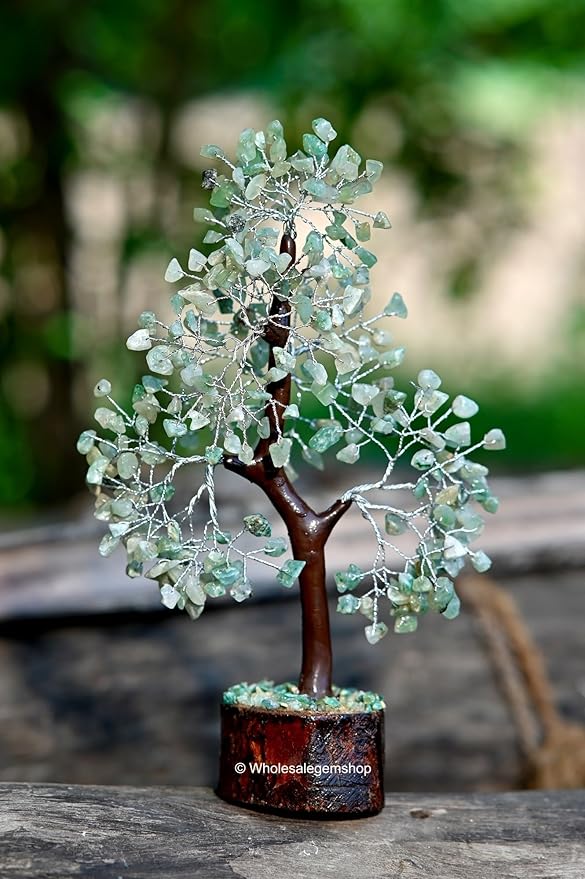 Green Jade Silver Wire Artificial Crystal Tree – Natural Gemstone Bonsai for Home & Office Decor, Healing, and Feng Shui