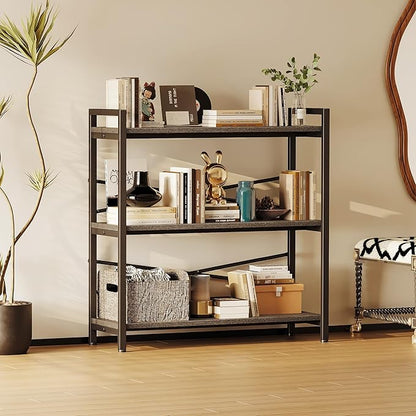 Book Shelf, 3 Tier Bookshelf 31.49" Width, Book Shelf Storage and Organization, Wooden and Metal Industrial Bookcase, Large Book Shelves for Home Living Room Bedroom Office Storage(Grey)