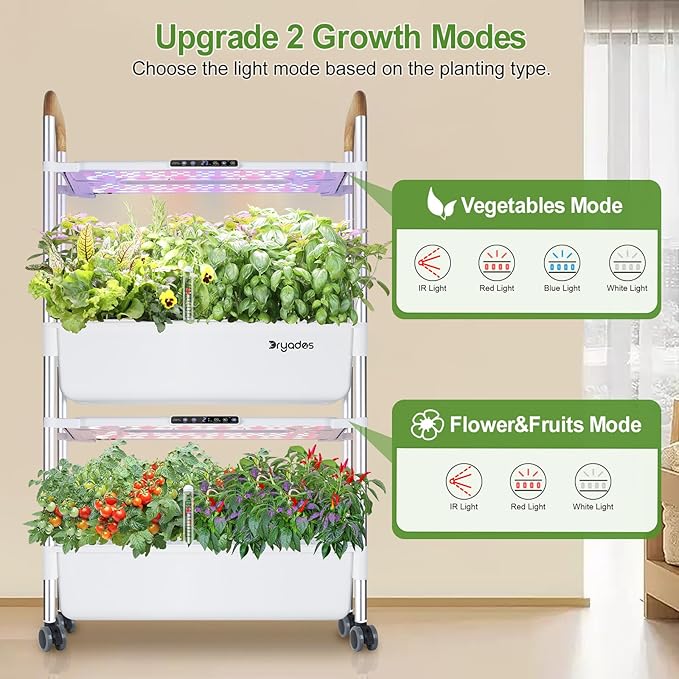 Indoor Hydroponic Growing System with 54 Pods Herbs Garden Kit with 30W Led Grow Light Large Movable 2-Layer Floor-Standing Hydroponic Gardening System for Vegetable Fruit