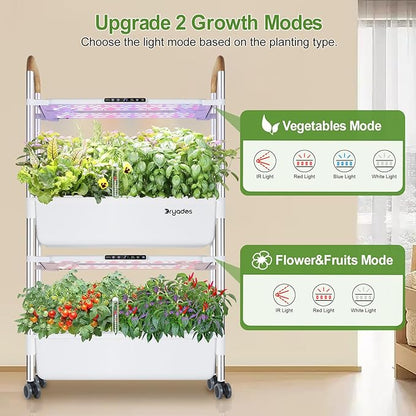 Indoor Hydroponic Growing System with 54 Pods Herbs Garden Kit with 30W Led Grow Light Large Movable 2-Layer Floor-Standing Hydroponic Gardening System for Vegetable Fruit
