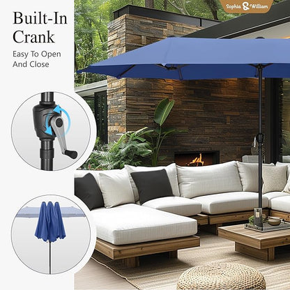 Sophia & William Patio Set with Umbrella 8 Piece Outdoor Dining Set for 6 with 13ft Double-Sided Patio Navy Umbrella, 6 x Swivel Patio Chairs, 1 Rectangular Dining Table for Lawn Garden