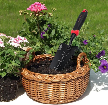 Gardening Shovel Tool, LRLXE Heavy Duty Stainless Steel Garden Transplant Shovel, Root Cutter, All-Purpose Small Hand Shovel with Serrated Edge for Digging and Transplanting(Red)